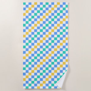 Beach day diagonal checkerboard pattern towel