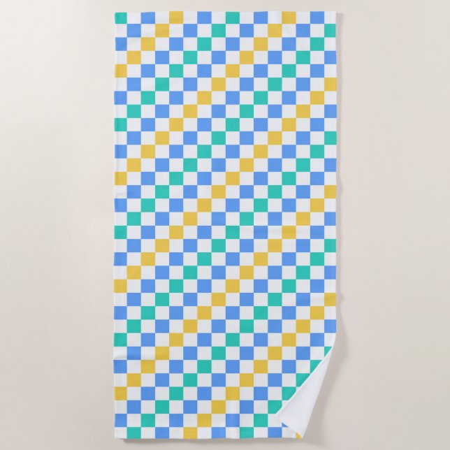 Beach day diagonal checkerboard pattern towel (Front)