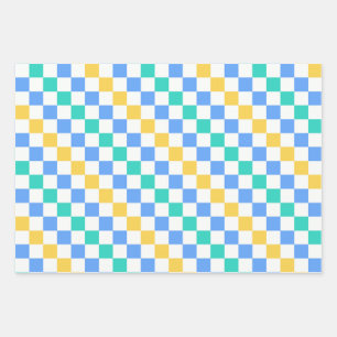 Beach day diagonal chequerboard pattern wrapping paper sheet