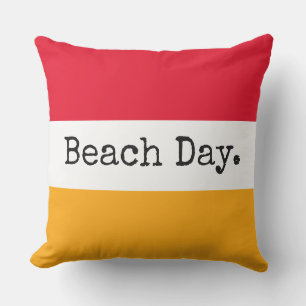 BEACH DAY Fun Bright Red Yellow White Stripes Cushion
