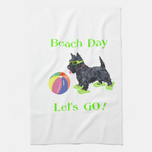 Beach Day Scottie Dog Tea Towel