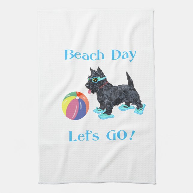Beach Day Scottie Dog Tea Towel (Vertical)