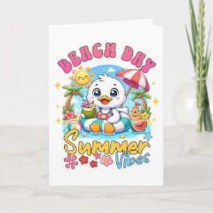 Beach Day Summer Vibes Cute Duck Tropical Vacation Card