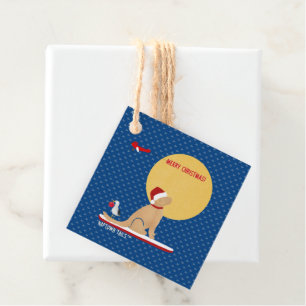 Beach Day Whales Surfing Golden Gift Tag Set of 12