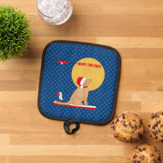 Beach Day Whales Surfing Golden Santa Dog Coasters Pot Holder