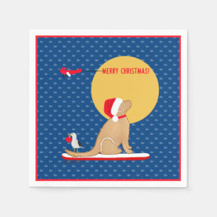 Beach Day Whales Surfing Golden Santa Dog Napkins