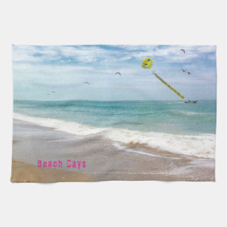 Beach Days, Breezy, Boat Banner with Seagulls  Tea Towel
