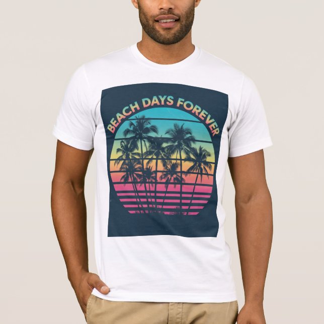 Beach Days Forever Retro Sunset Palm Trees T-Shirt (Front)