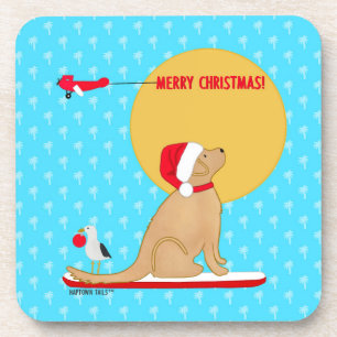 Beach Days Golden Christmas Aqua Coaster Set
