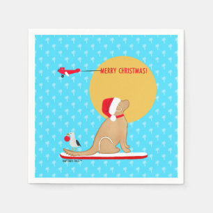 Beach Days Golden Christmas Aqua Napkins