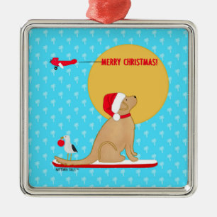 Beach Days Golden Christmas Aqua Ornament
