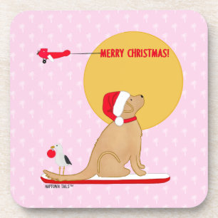Beach Days Golden Christmas Pink Coaster Set