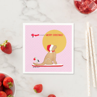 Beach Days Golden Christmas Pink Napkin