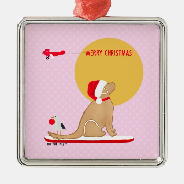 Beach Days Golden Christmas Pink Ornament (Front)