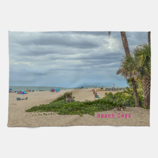 Beach Days, Overcast, Green Vines Alligator  Tea Towel