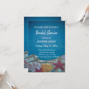 Beach deep blue wedding bridal shower invitation