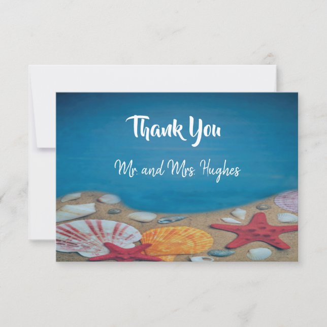 Beach deep blue wedding Thank you (Front)