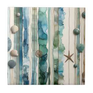 Beach design, alcohol ink art ceramic tile