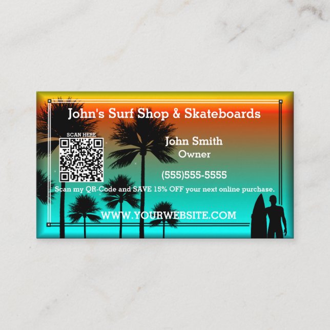 Beach Design QR-Coded Personalised Business Card (Front)