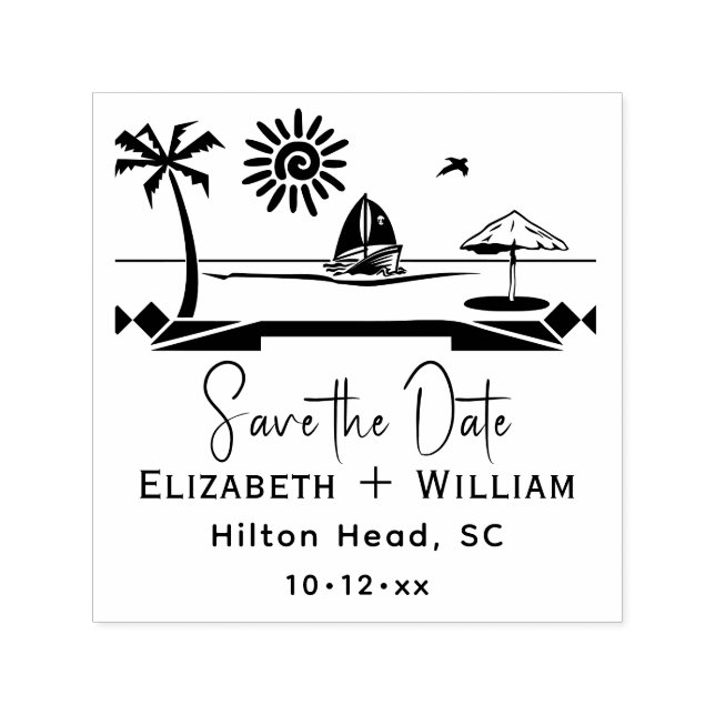 Beach Destination Couple Wedding Save the Date Self-inking Stamp (Design)