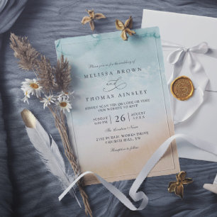 Beach Destination Elegant Modern QR Code Wedding Invitation