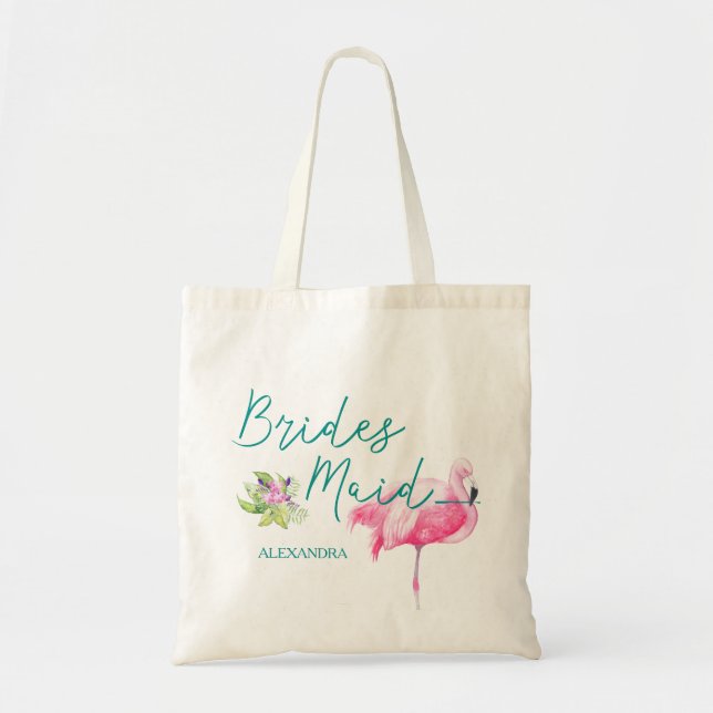 Beach destination flamingo wedding bridesmaid tote bag (Front)