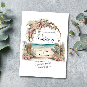 Beach Destination Floral Botanical Arch Wedding Invitation