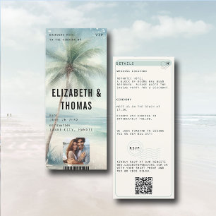 Beach Destination Modern Aqua Palm Photo Wedding Invitation