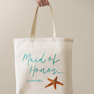 Beach destination starfish wedding maid of honour tote bag