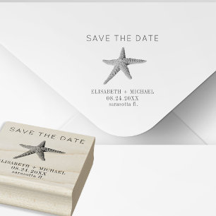 Beach destination starfish wedding save the date rubber stamp