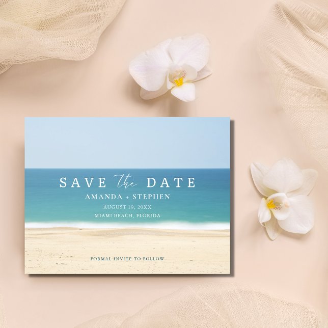 Beach Destination Wedding Budget Save The Date Announcement Postcard (Beach Destination Wedding Budget Save The Date)