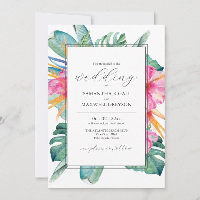 Beach Destination Wedding Invitations Tropical (Front)