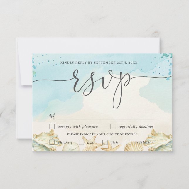 Beach Destination Wedding Meal Choice RSVP Card (Front)