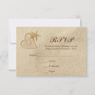 Beach Destination Wedding RSVP Sand & Heart Card