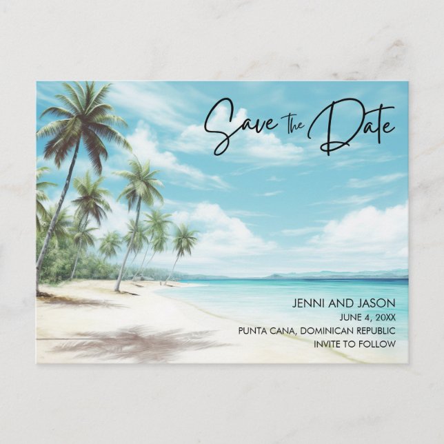 Beach Destination Wedding Save The Date Announcement Postcard (Front)