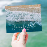 Beach Destination Wedding Save the Date Postcards<br><div class="desc">Announce your celebration with these beach destination wedding save the date postcards, designed to capture the relaxed beauty of a tropical getaway. Featuring warm ocean waves gently lapping against a sandy beach, this design sets a calm, romantic tone for your upcoming wedding. The modern save-the-date template pairs clean typography with...</div>