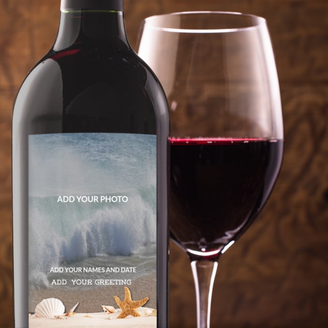 Beach Destination Wedding Seashells Tropical Ocean Wine Label (Creator Uploaded)