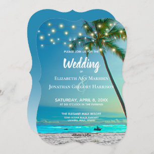 Beach Destination Wedding String Lights Palms Invitation