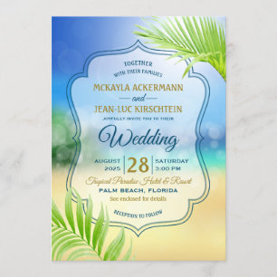 Beach Destination Wedding Tropical Palm Tree Leaf Invitation