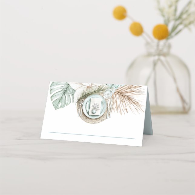 Beach Destination Wedding Tropical Place Setting Card (Front)