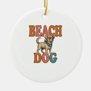 Beach Dog Vintage Engraving Graphic Design_1 Ceramic Ornament