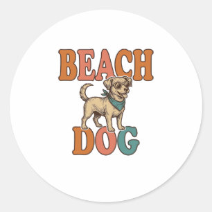 Beach Dog Vintage Engraving Graphic Design_1 Classic Round Sticker