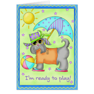 Beach Dog Whimsy Art Green Blue