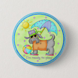 Beach Dog Whimsy Art Green Blue 6 Cm Round Badge