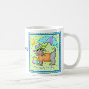 Beach Dog Whimsy Art Green Blue Name Personalise Coffee Mug