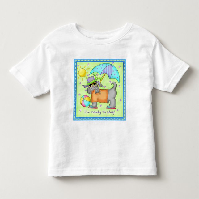 Beach Dog Whimsy Art Green Blue Toddler T-Shirt (Front)