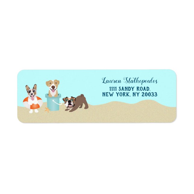 Beach Dogs Blue Return Address Label (Front)