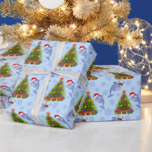 Beach dolphin seaweed tree pattern wrapping paper