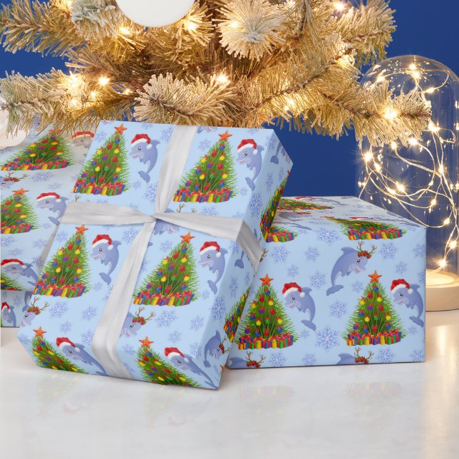 Beach dolphin seaweed tree pattern wrapping paper (Holidays)