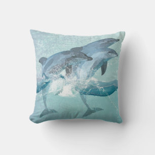Beach Dolphins Nautical Watercolor Cushion